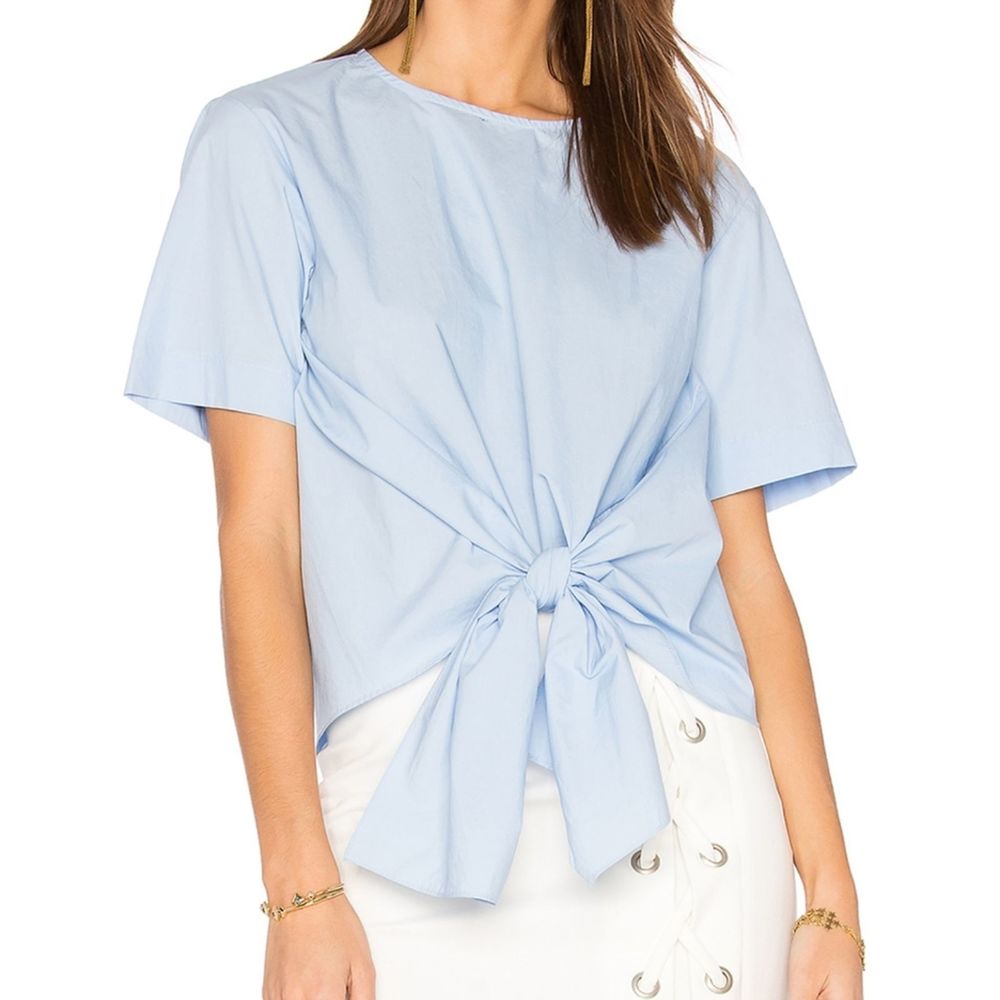 J.O.A. Tie Waist Cotton Button Back Tee Blue